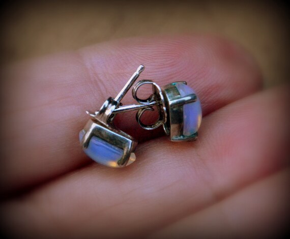 Opal and Sterling Stud Earrings~Opal earrings~Opa… - image 4
