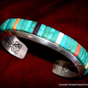 48.8 Grams Navajo Cobblestone Multi Gem Cuff Bracelet~Pristine Navajo 925Turquoise Multi Gem Cobblestone Cuff Bracelet~Navajo Cuff Bracelet