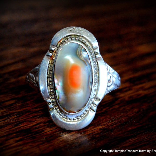 Antique Blister Pearl Sterling Silver Ring~Size 8.75 Antique Ring~ Art Nouveau Ring~1900s Statement Ring for Her~Holiday Gift Ideas for Her