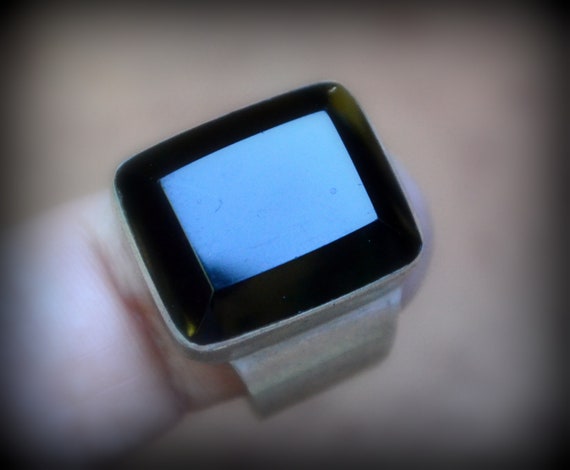 Faceted Black Onyx Ring Size 9~Black Onyx and Ster