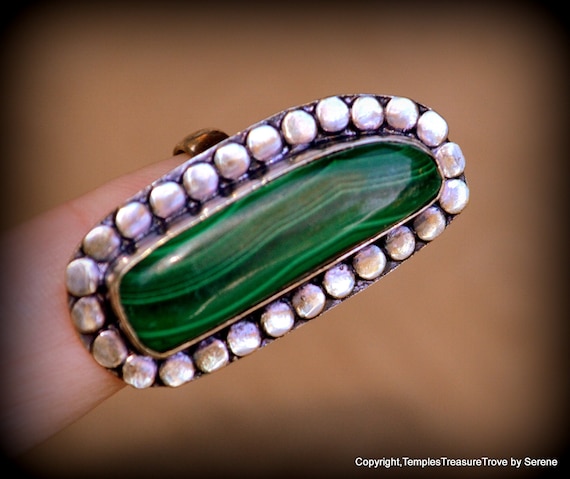 Long Malachite Ring~Sterling Malachite Ring~Malac… - image 1