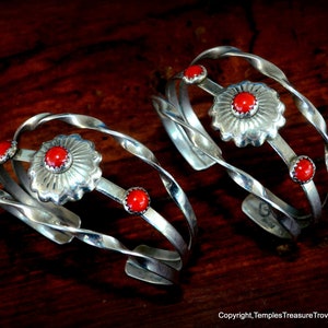 Precious Red Coral and Sterling Cuff Bracelet~Handmade Navajo Coral Bracelet~Coral and sterling bracelet for her~Matching BFF Cuff Bracelets