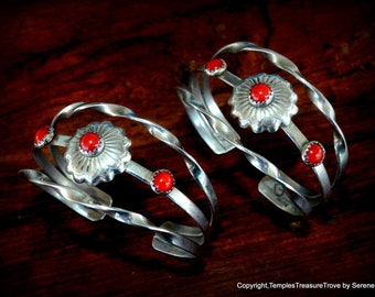 Precious Red Coral and Sterling Cuff Bracelet~Handmade Navajo Coral Bracelet~Coral and sterling bracelet for her~Matching BFF Cuff Bracelets