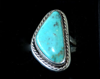 Navajo Turquoise Ring Size 5~Signed Turquoise & 925 Ring by Navajo Larry Sandoval~Unisex Turquoise Ring~December Birthstone Ring~Unisex Ring