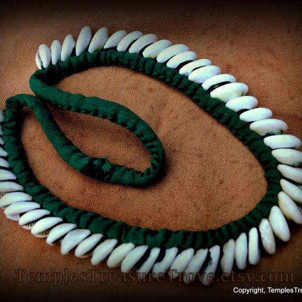 Organic Boho Nagaland Cowrie Shell Necklace/ green cord and cowrie shells necklace/Naga Tribal Cowrie necklace last sourced from Kathmandu