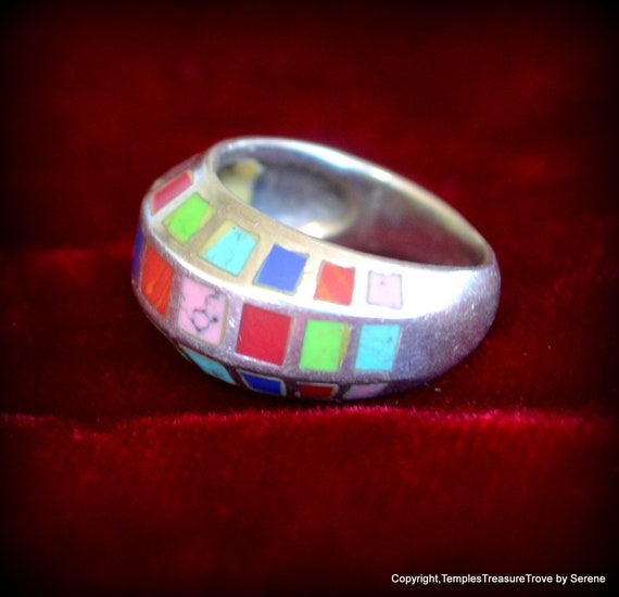 Multi Gemstone and Sterling Ring~US Ring Size 5~T… - image 5