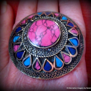 19th Century Tribal Bedouin Coin Silver Lapis Howlite Ring~Massive Antique Statement Ring~Antique Festival Statement Ring~Ring Gift for her