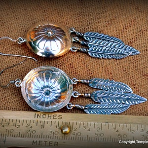 Signed Concho and Three Feathers 925 EarringsNavajo Benchmade Sterling EarringsNative American Earrings Dangle and Drop Earrings for her image 3