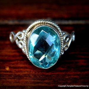 Blue Quartz & Sterling Ring US Size 7~Paris Blue Quartz Ring~East Indian Ring~Metaphysical Stone Ring~Hope Happiness And Peace Ring For Her