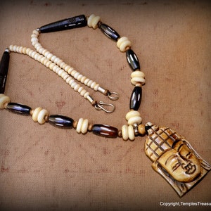 Tribal Nepalese Buddha Necklace~Carved Yak Bone Buddha Necklace~Buddha Necklace~Unisex Carved Yak Bone Buddha Necklace~Buddha Necklace Gift