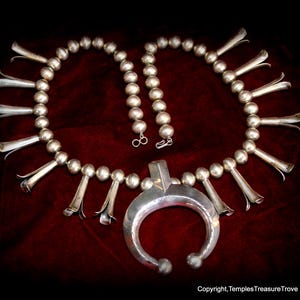 230 Grams Circa 1920s 925 Navajo Squash Blossom Necklace~Detachable Naja Squashblossom~Unisex Museum Quality 24 Inch Squash Blossom Necklace