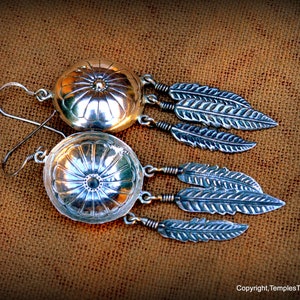 Signed Concho and Three Feathers 925 EarringsNavajo Benchmade Sterling EarringsNative American Earrings Dangle and Drop Earrings for her image 7