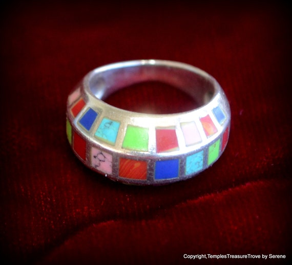 Multi Gemstone and Sterling Ring~US Ring Size 5~T… - image 2