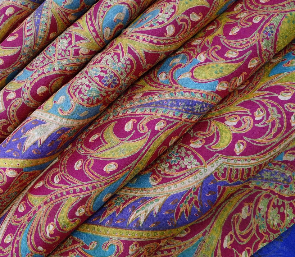 Vintage Hand made Silk Blend Fabric Sari Floral Printed Etsy