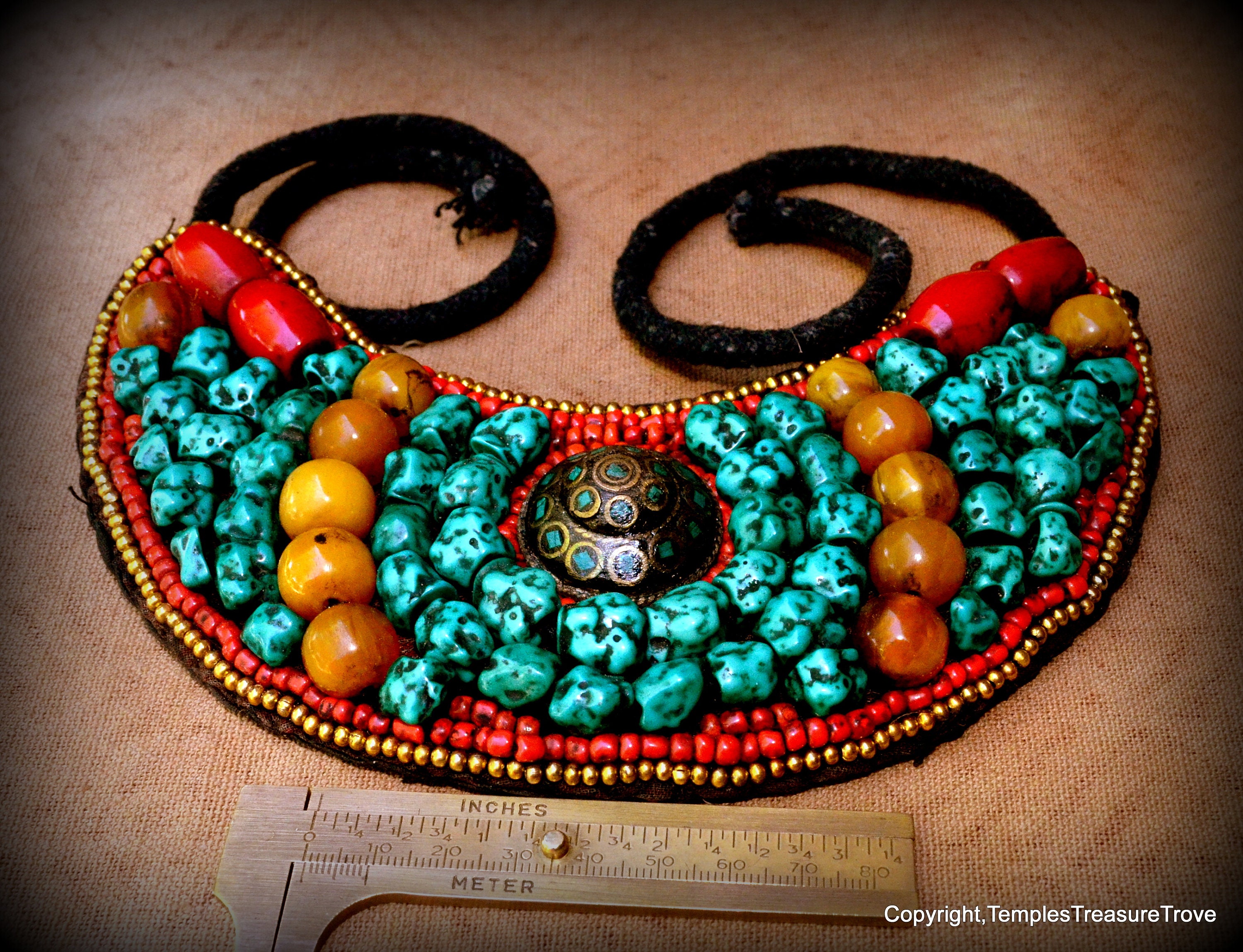 Tibetan turquoise & brass bead – One Glance~Jewelry Supply & Design