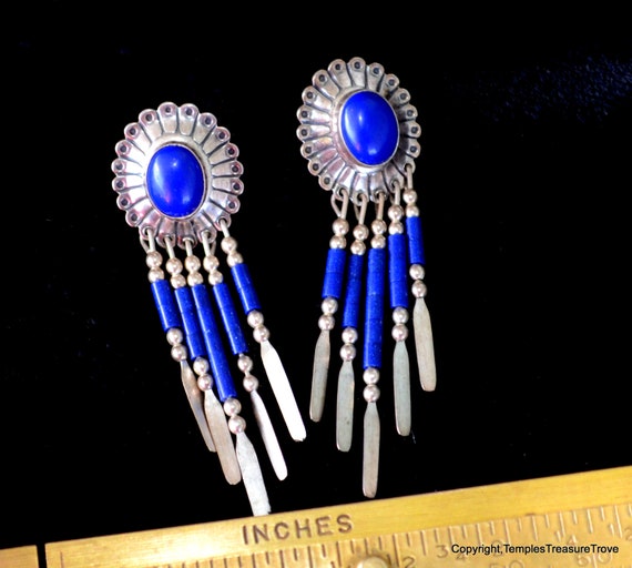 Southwestern Concho and Lapis Post Earrings~Lapis… - image 3