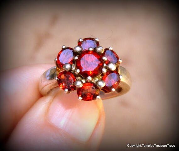 Red Garnet Cluster Ring~Size 7.25 U.S. Sterling an