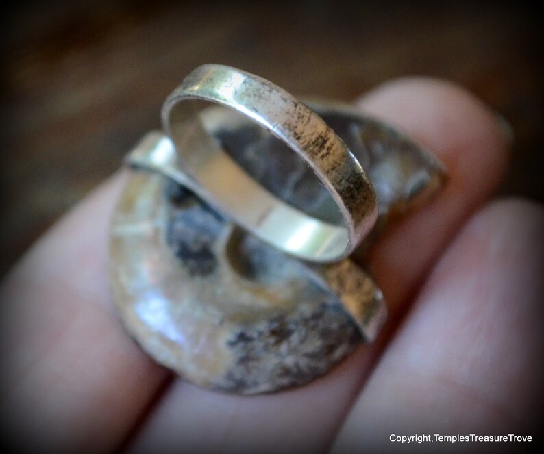 Ammonite and sterling ring size 6 ~ Fibonacci Spiral Ring ~ Fossilized Nautilus Shell Ring ~ Sacred Geometry Sterling Ring ~ Unisex Ring