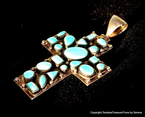 Large Navajo Sterling and Beautiful Watery Blue G… - image 4