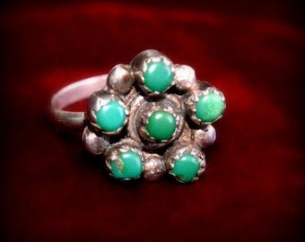 Old Pawn Turquoise Snake Eyes Ring~Turquoise and Sterling Snake Eyes Ring~Historical Zuni Ring~Native American Ring Size 6~Unisex Zuni Ring