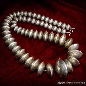 185 Gram Graduated Navajo Sterling Bench Beads Necklace~61 Navajo 925 Bench Beads Necklace~Unisex Navajo Pearls Necklace~Investment Jewelry