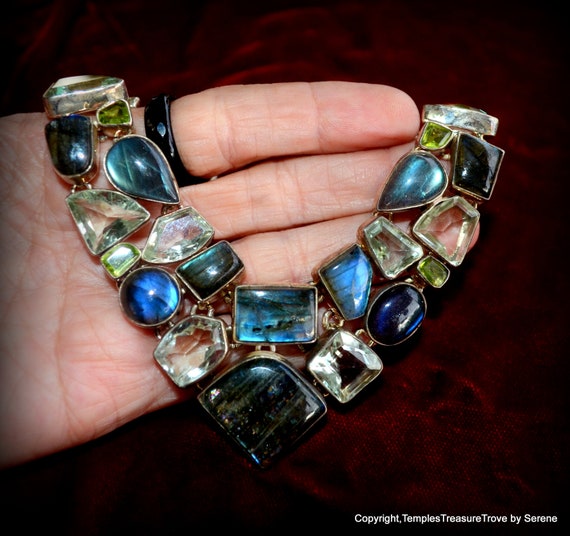 Sterling Silver Multi Gemstone Necklace~925 Gemst… - image 7
