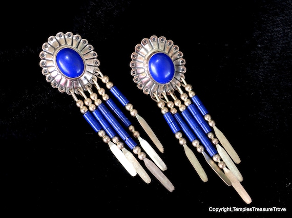 Southwestern Concho and Lapis Post Earrings~Lapis… - image 1