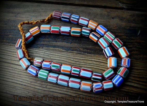 Vintage Striped Chevron Beads Necklace Primary an… - image 4