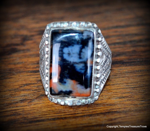Sterling and Petrified Wood Old Pawn Navajo Ring~… - image 6