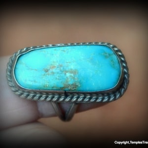 OOAK Bench made Navajo Turquoise Ring/Sterling and Blue Green Turquoise Navajo Ring/Mid Century Turquoise Ring/High Profile Unisex Ring Gift