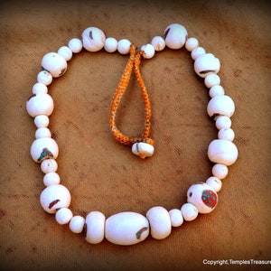 Sacred Tibetan Conch shell bead necklace~turquoise and coral inlaid Conch Shell Necklace~Fair Trade Vintage Nepalese Conch Shell Necklace