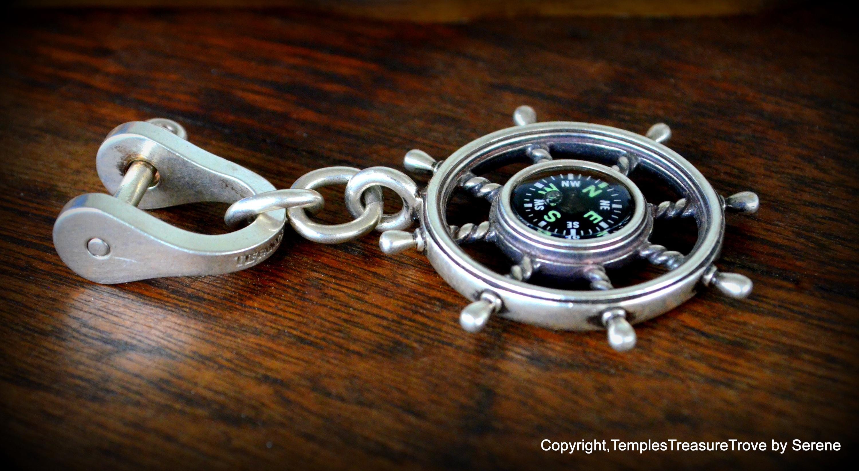 Authentic Tiffany & Co. Sterling Silver Compass Key Fob With