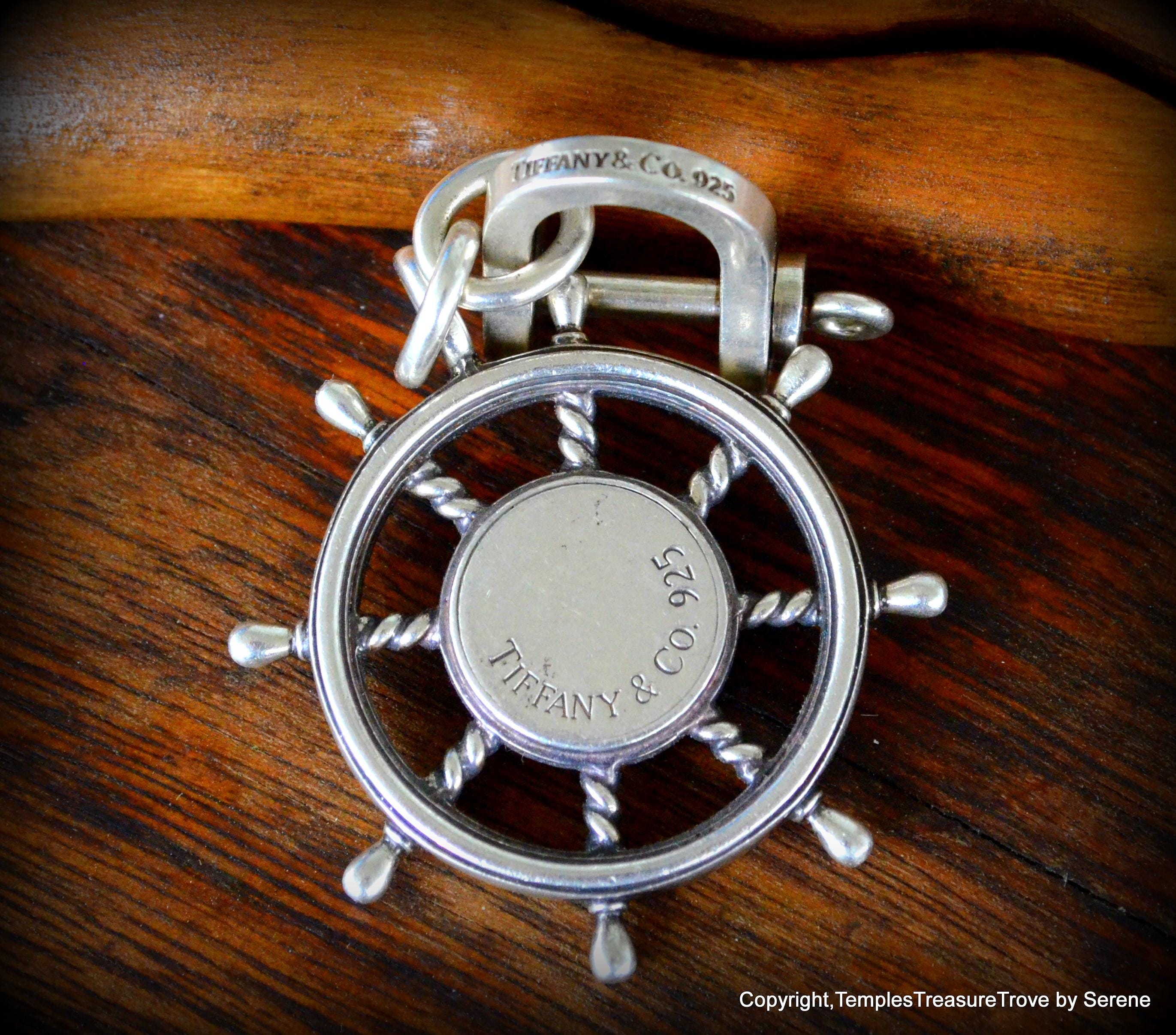 Authentic Tiffany & Co. Sterling Silver Compass Key Fob With