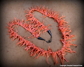 Mid Century Navajo Branch Coral and 925 Bench Beads Necklace~Branch Coral Necklace~Navajo Coral Necklace~1950s Navajo Coral and 925 Necklace