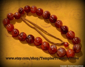 Antique Afghani Carnelian Melon Trade Beads Necklace Imported from Kathmandu Earthquake Relief