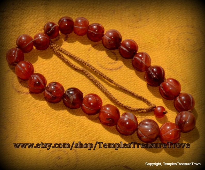 Antique Afghani Carnelian Melon Trade Beads Necklace Imported from Kathmandu Earthquake Relief