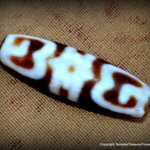 Old Tibetan Dzi Agate Bead Dharma Hat Dzi Bead  Brown and Beige Sacred Dzi Beads Spiritual Talisman Bead Sourced from Tibet
