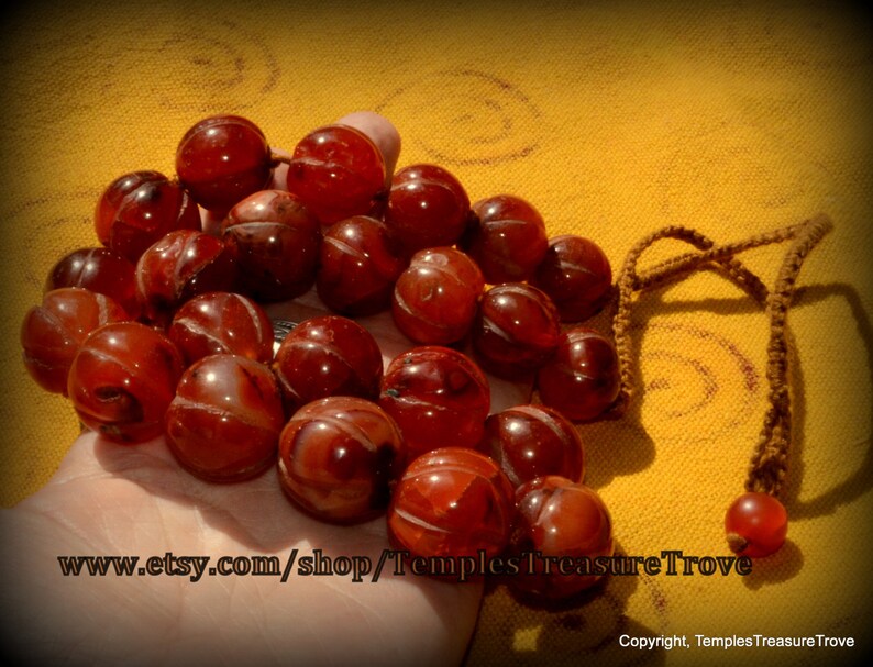 Antique Afghani Carnelian Melon Trade Beads Necklace Imported from Kathmandu Earthquake Relief