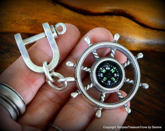 Authentic Tiffany & Co. Sterling Silver Compass Key Fob With