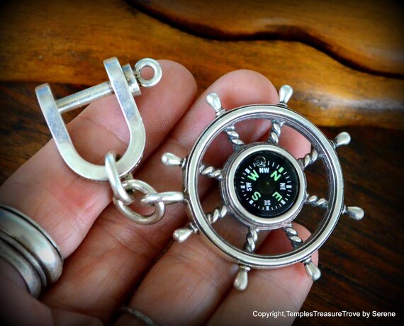 Authentic Tiffany & Co. Sterling Silver Compass Key Fob With