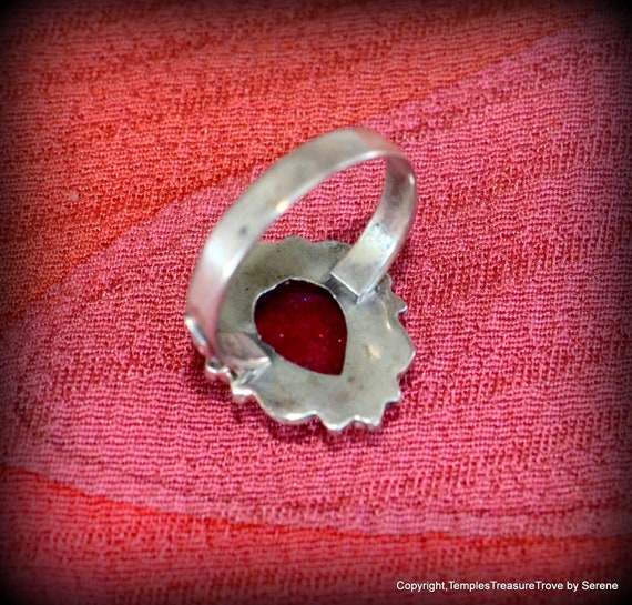 Teardrop Faceted Ruby and Sterling Silver Ring Si… - image 2