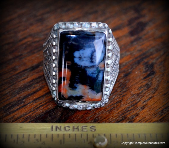 Sterling and Petrified Wood Old Pawn Navajo Ring~… - image 3