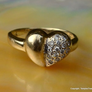 Vintage 14 K Gold and Brilliant Diamonds Sweet Heart Shaped Ring Size 3 ...