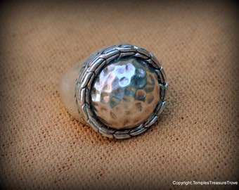 Hammered Sterling Silver Dome Ring~ Unisex Vintage Ring Size 5~Mid Century 925 Silver Dome Ring~925 Girlfriend Ring~925 men's pinkie ring