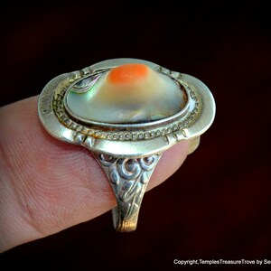 Antique Blister Pearl Sterling Silver Ring~Size 8.75 Antique Ring~ Art Nouveau Ring~1900s Statement Ring for Her~Holiday Gift Ideas for Her image 8