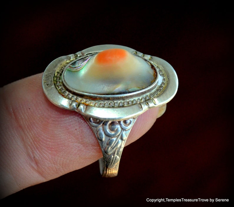 Antique Blister Pearl Sterling Silver Ring~Size 8.75 Antique Ring~ Art Nouveau Ring~1900s Statement Ring for Her~Holiday Gift Ideas for Her image 8