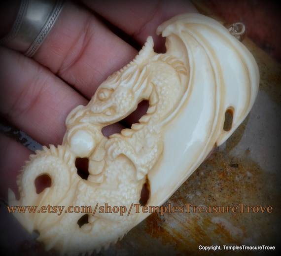 Gothic Dragon Carved Buffalo Bone Unisex Steampunk