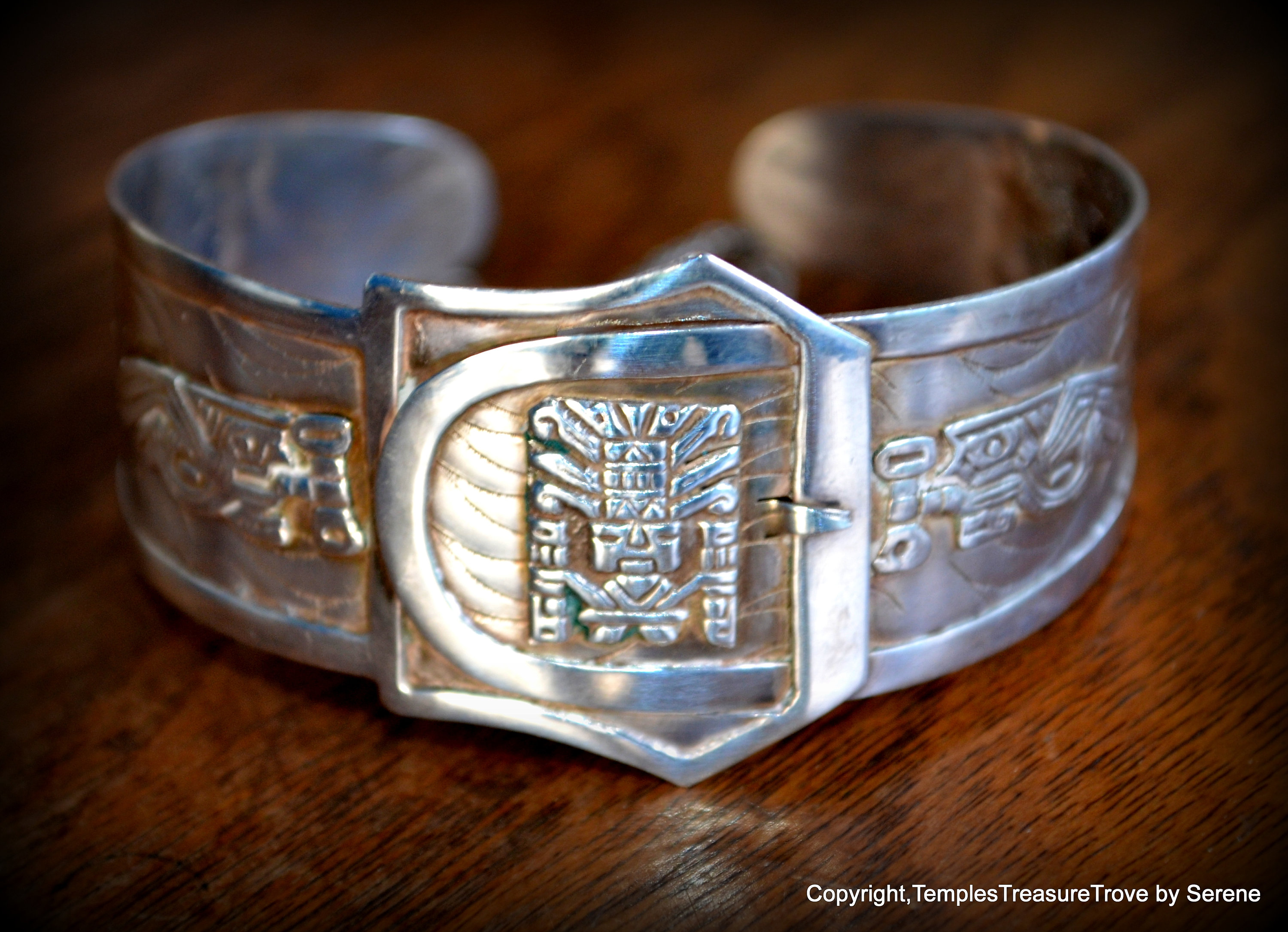 V*x様 Tah'Bah IngotSilver Cuff c.1945 Item #1029M- Heavy Men's Navajo Deep Stamped Zig Zag Design