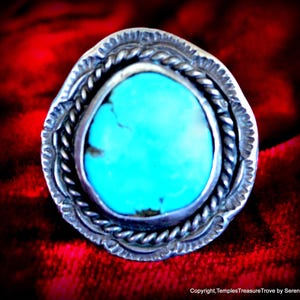 Old Pawn Navajo Turquoise and  925 Ring Size 6 1/2  Turquoise and Sterling Ring~Circa 1960s Navajo Ring~925 Unisex Ring~December Birthstone