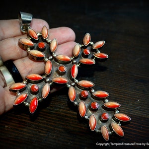 Phenomenal Large Sterling and Natural Red Coral Cross~Large Natural Coral and Sterling Silver Crucifix~Unisex Crucifix~Unisex Religious Gift